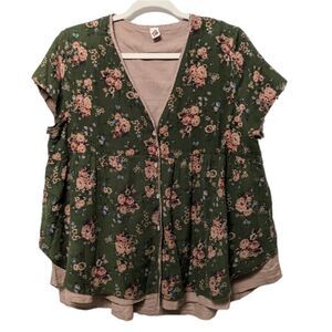 FLY Floral Layered Button Front Loose Top M